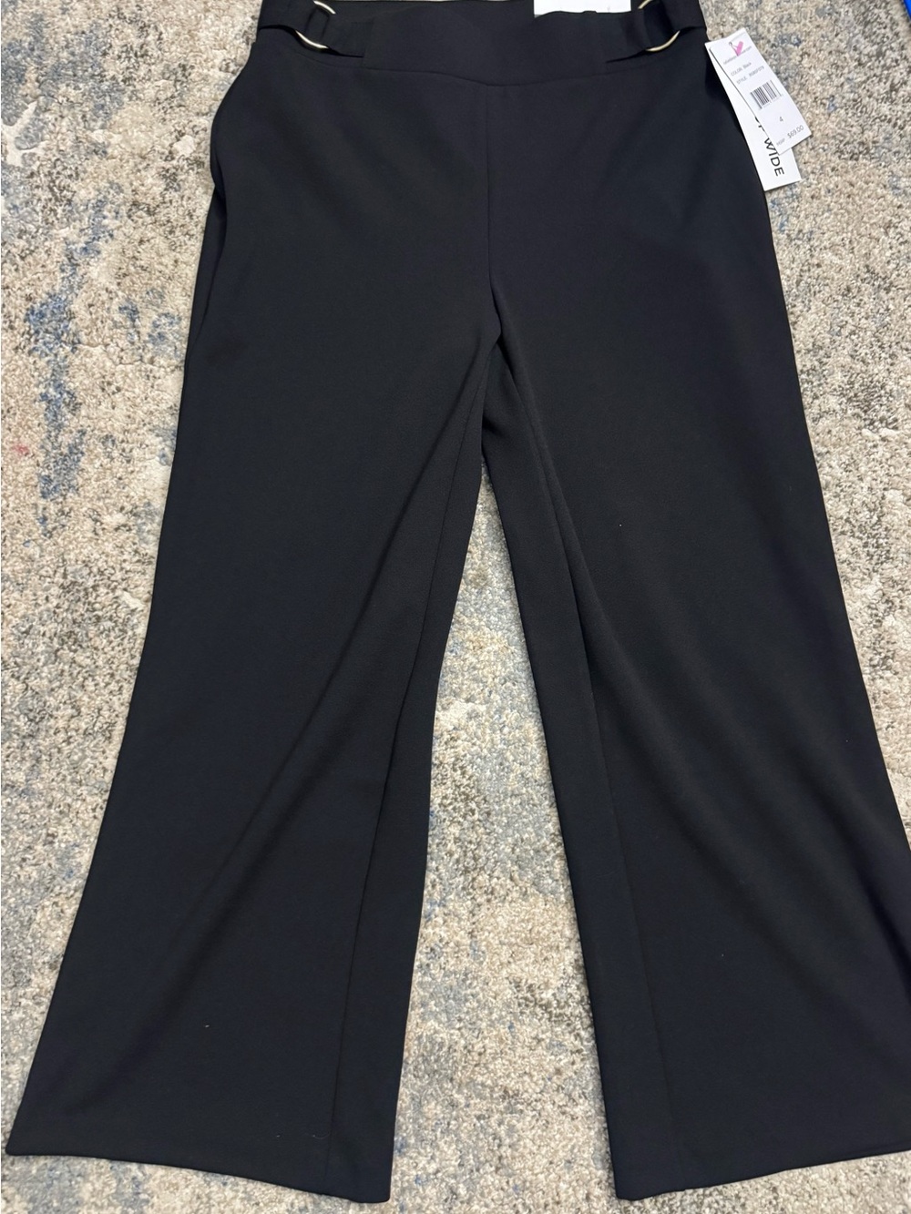 Rafaella Black Wide-Leg Trousers with Belt Loop Detail